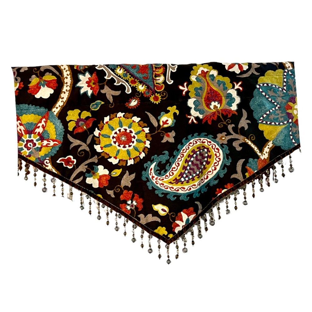 Boho hand-sewn window valence
